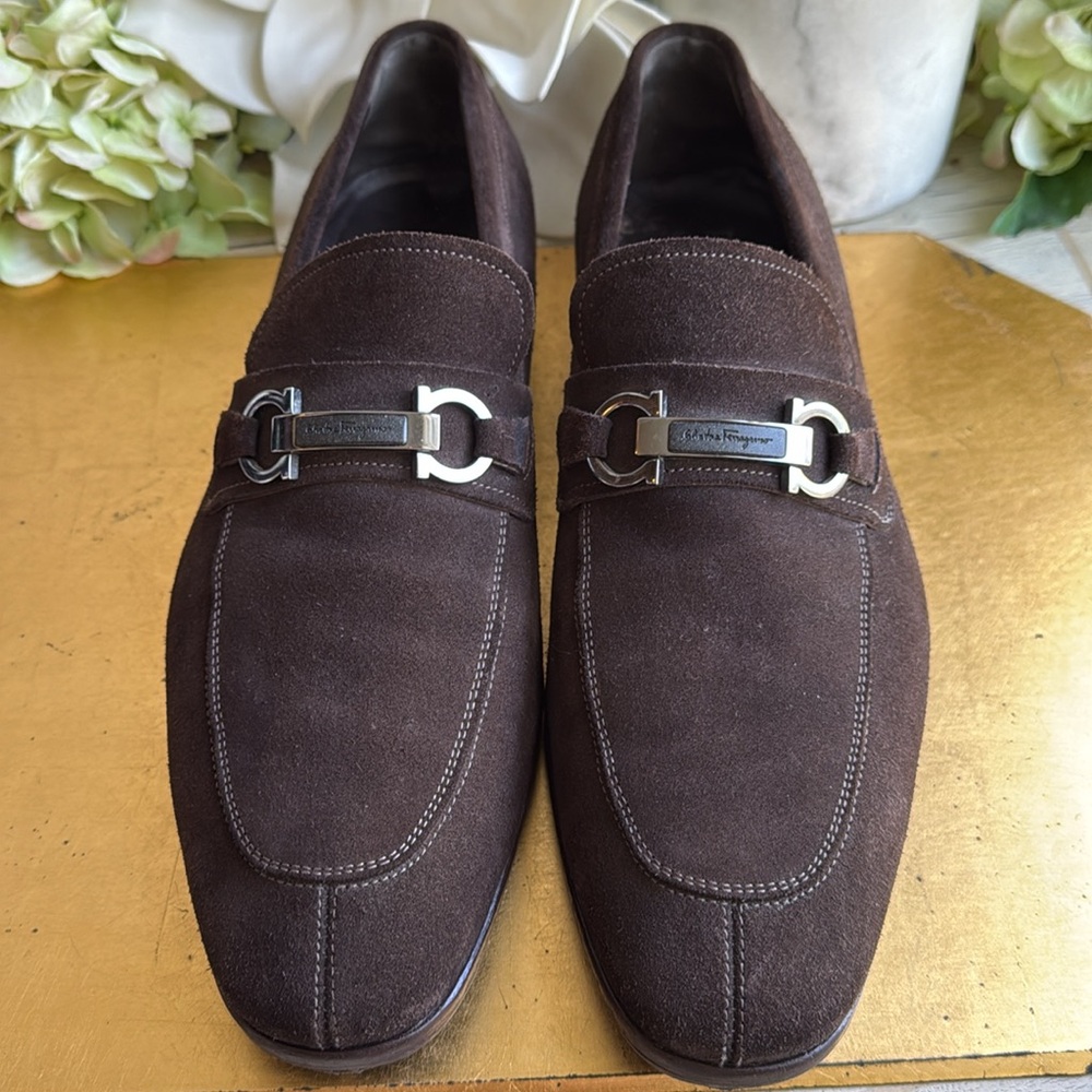 Salvatore Ferragamo Gancini Bit Loafer in Brown Suede